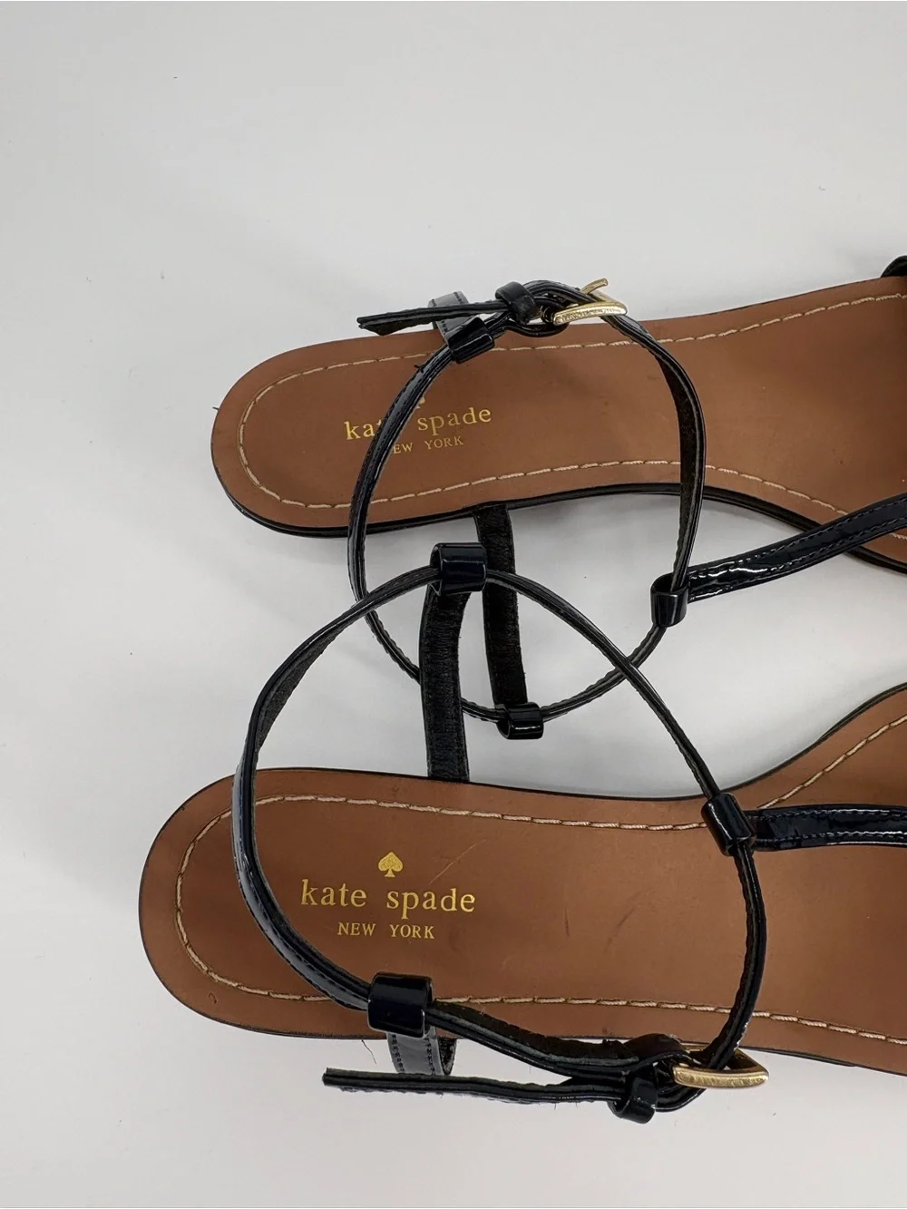 kate spade Navy Blue Patent T-Strap Sandals